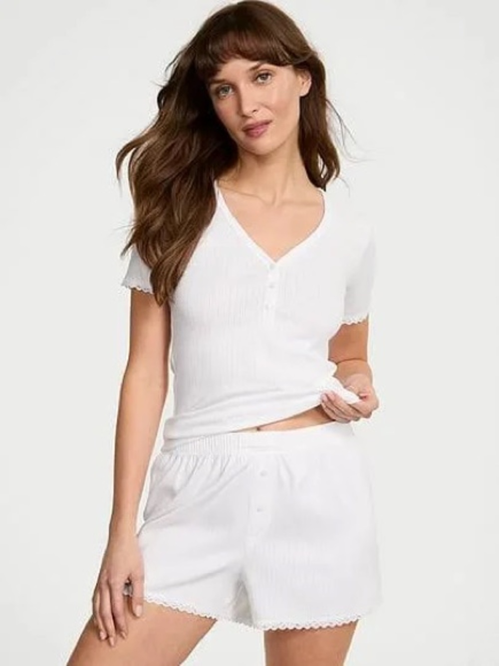 Victoria's Secret White Pointelle Pajama Top & Shorts